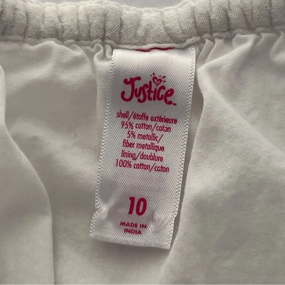 Justice Girl’s Bow Front Silver Sripe Spaghetti Strap Romper Medium White 10